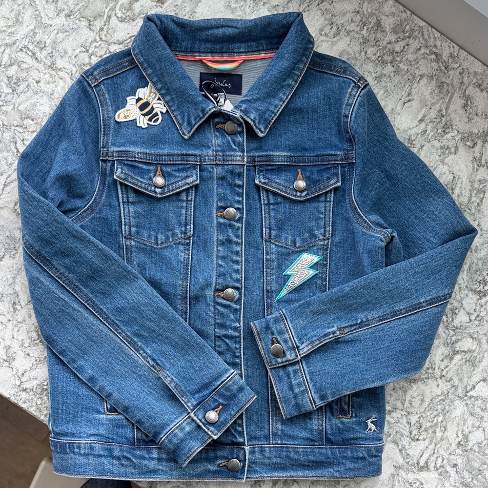 Joules Girls Blue Denim Jacket with Fun Patches